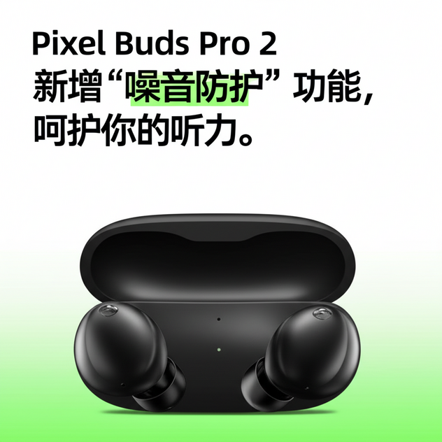 Pixel Buds Pro 2 新增“噪音防护”功能，呵护你的听力