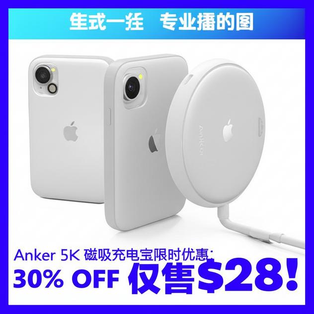 Anker 5K 磁吸充电宝限时优惠：30% OFF，仅售$28！